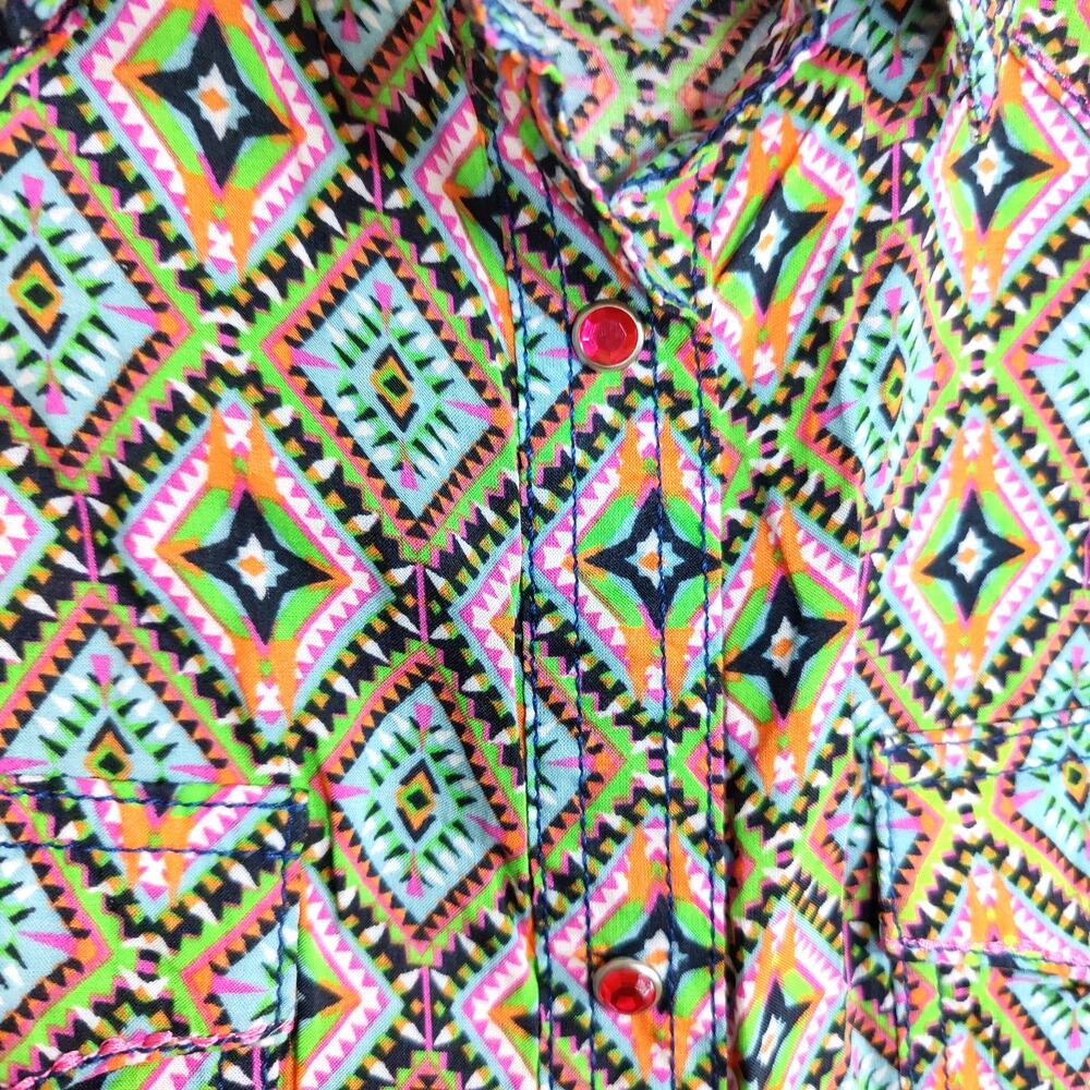 Rock 47 Wrangler Western Snap Shirt Diamond Print Colorful Women's L Cowgirl - Picture 4 of 8